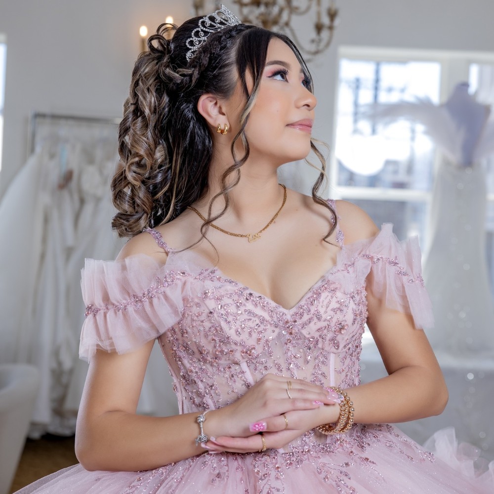 beautiful rose colored quinceanera dress